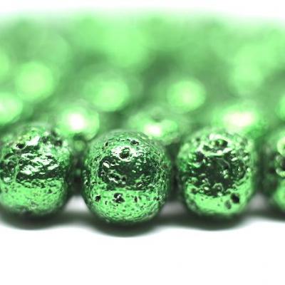 Fil d'environ 60 perles Pierre de lave Vert métallisé 6mm