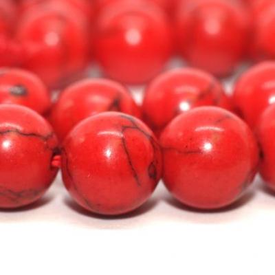 Lot de 36 perles Howlite rouge 10mm sur fil