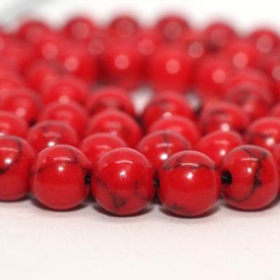 Lot de 60 perles Howlite rouge 6mm sur fil