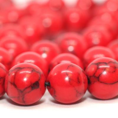 Lot de 46 perles Howlite rouge 8mm sur fil