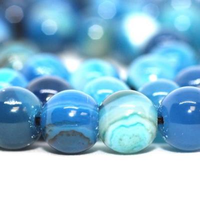 Lot d'environ 60 perles Agate rayée tons bleus Grade A 6mm sur fil