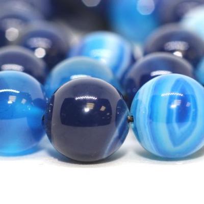 Lot d'environ 46 perles Agate rayée tons bleus Grade A 8mm sur fil