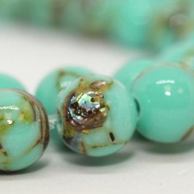 Lot de 60 perles Howlite turquoise incrustations de nacre 6mm sur fil
