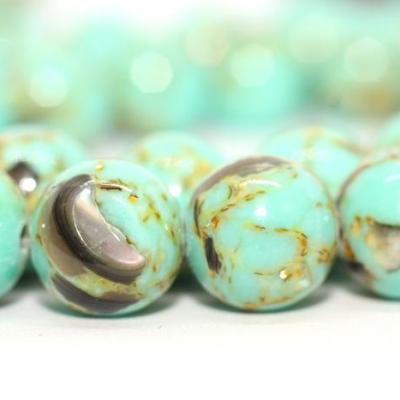 Lot de 46 perles Howlite turquoise incrustations de nacre 8mm sur fil