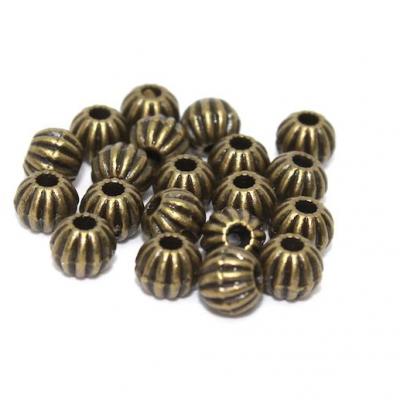 Lot de 20 perles métal strié bronzé diamètre 7mm