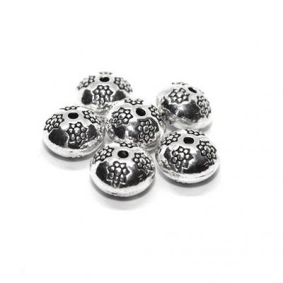 Lot de 6 perles potiron métal ciselé motif fleur, diamètre 6mm