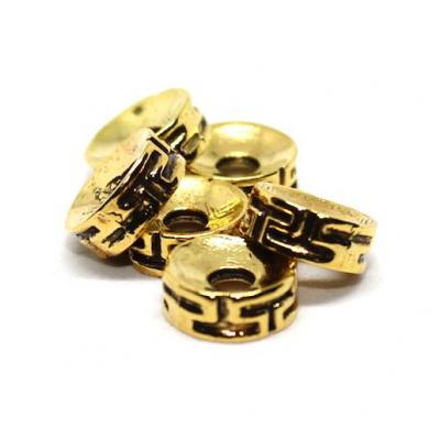 Lot de 6 perles séparatrices métal doré symbole tibétain 7x3mm