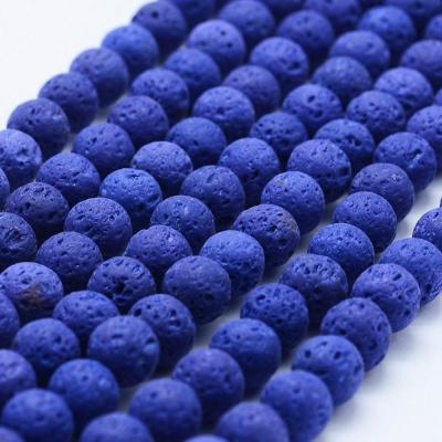 1 fil d'environ 24 perles de lave bleues 8 mm